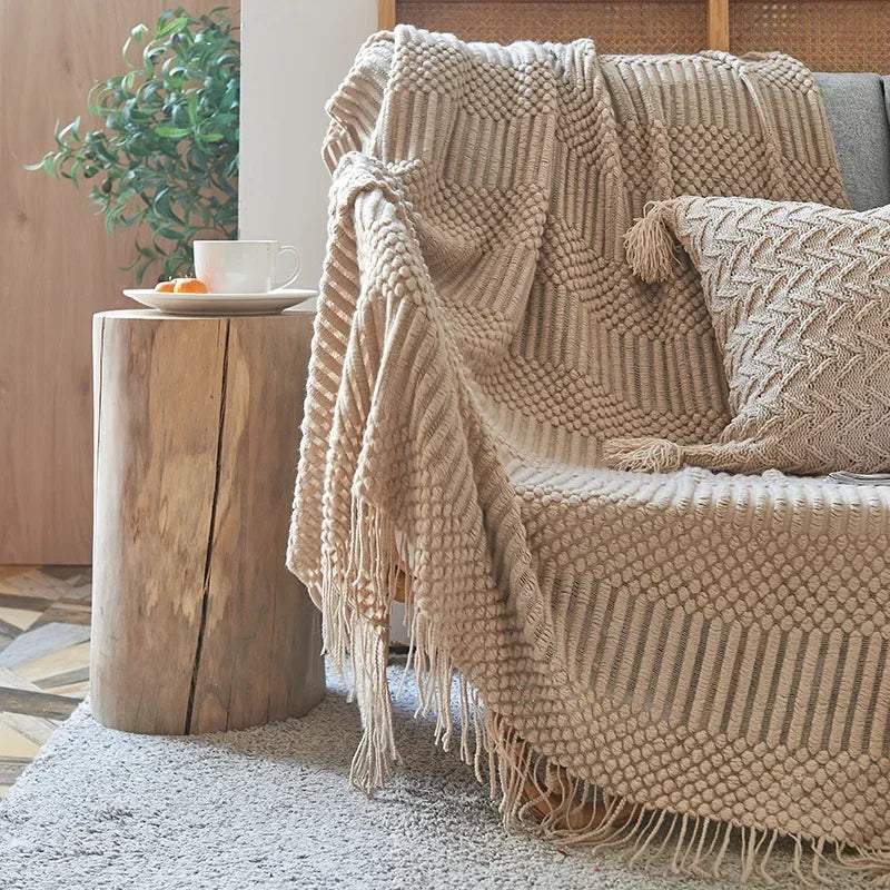 Chunky Knit Throw Blanket – Cozy Acrylic Sofa & Bed Cover for Living Room & Bedroom | Thomler