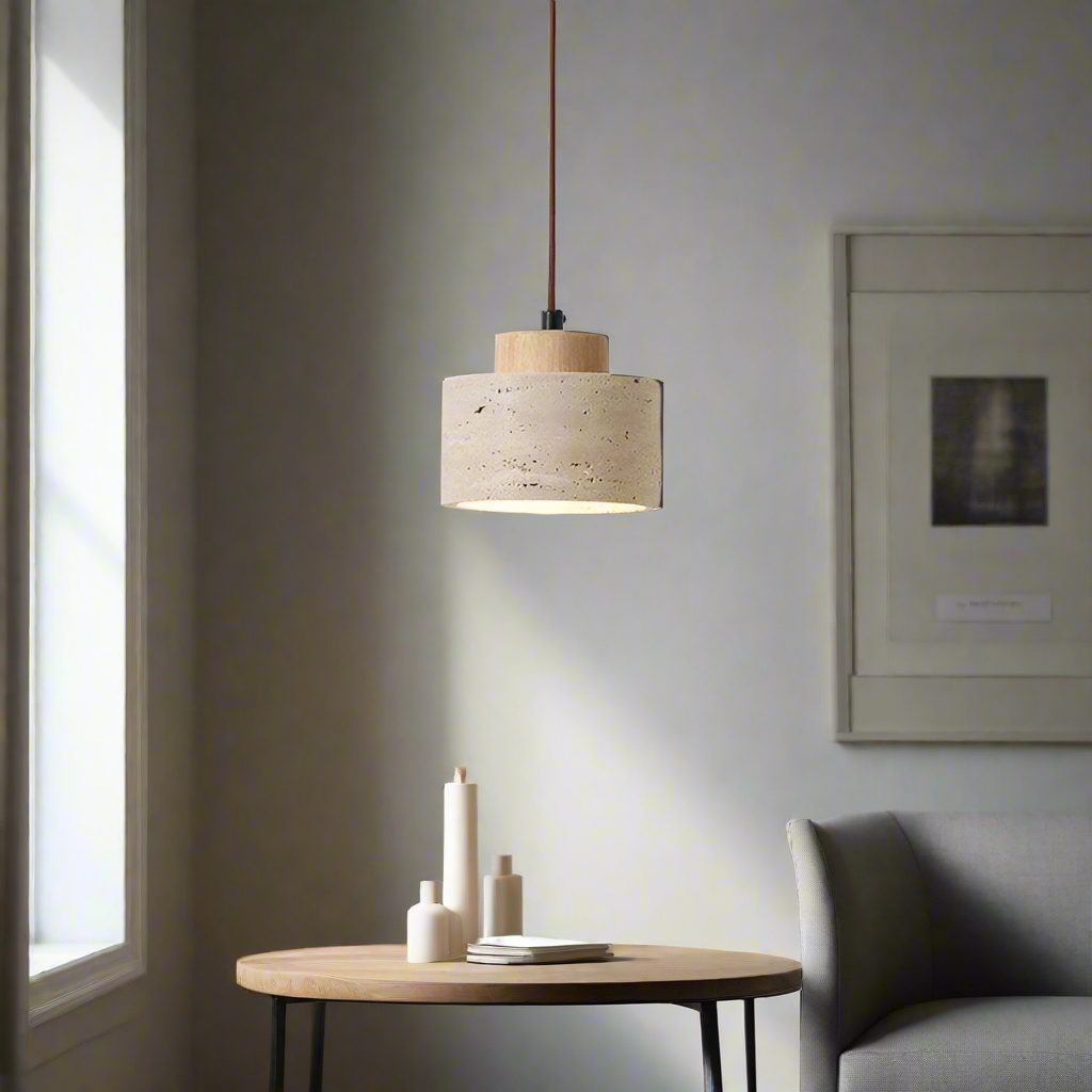 Pendant Light Travertine Stone 16.5 cm Warm White Bedroom Bedside Hanging Ceiling Lamp Scandinavian Ambient Lighting | Thomler