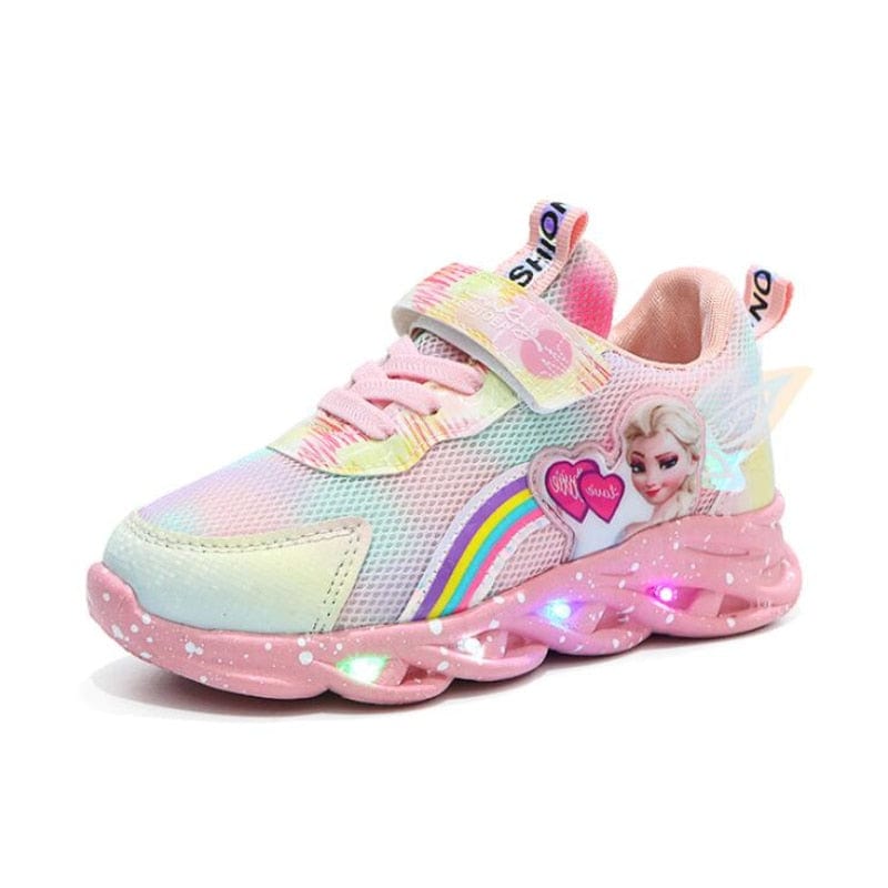 Kids Trainers Mesh LED Sole Pink Rainbow Velcro Everyday School Play Glitter Light Up Sneakers | Thomler