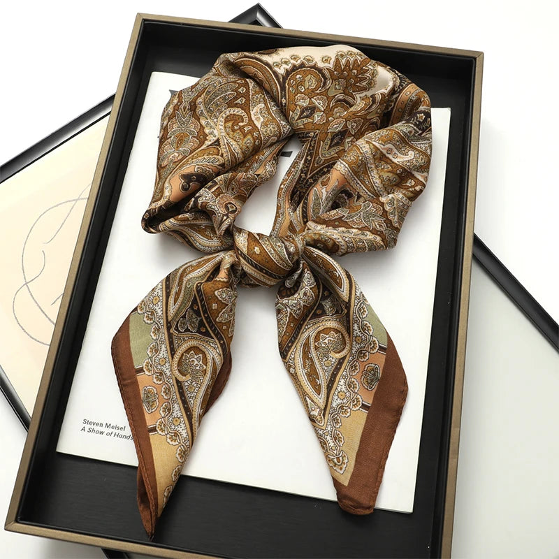 Printed Satin Square Neckerchief for Women 27.5×27.5 in Versatile Head Wrap Neck Tie Hair Ribbon Fashion Accessory | Thomler