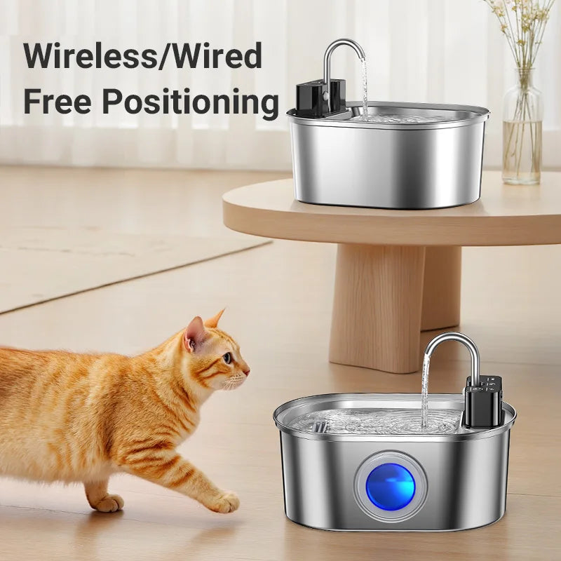 Rechargeable Motion-Sensing Pet Drinking Fountain – Stainless Steel Bowl with Filter System for Cats & Dogs – 3.2L Capacity – 4000mAh | Thomler
