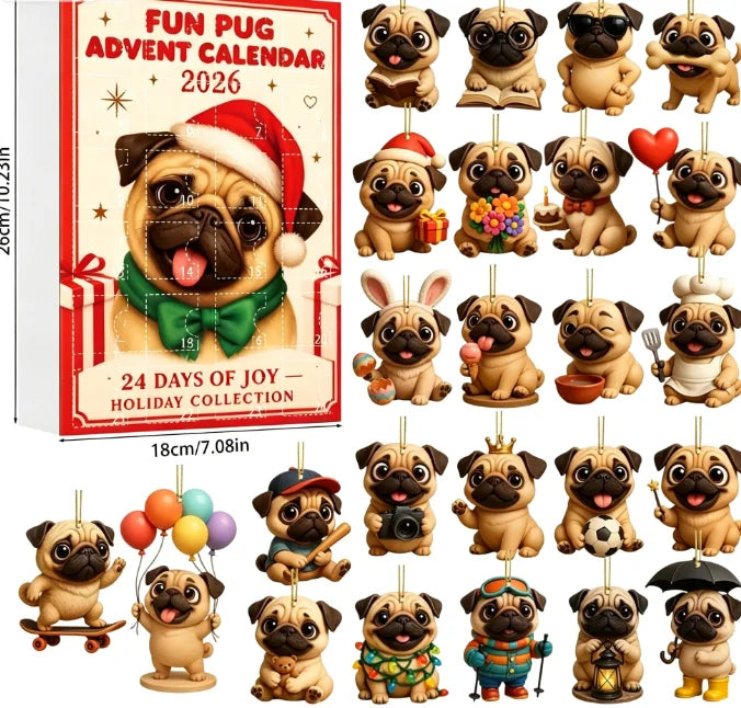 Canine Countdown Calendar – 24 Acrylic Dog Breed Ornaments for Christmas Tree Decoration & Holiday Keepsakes, Reusable December Advent | Thomler
