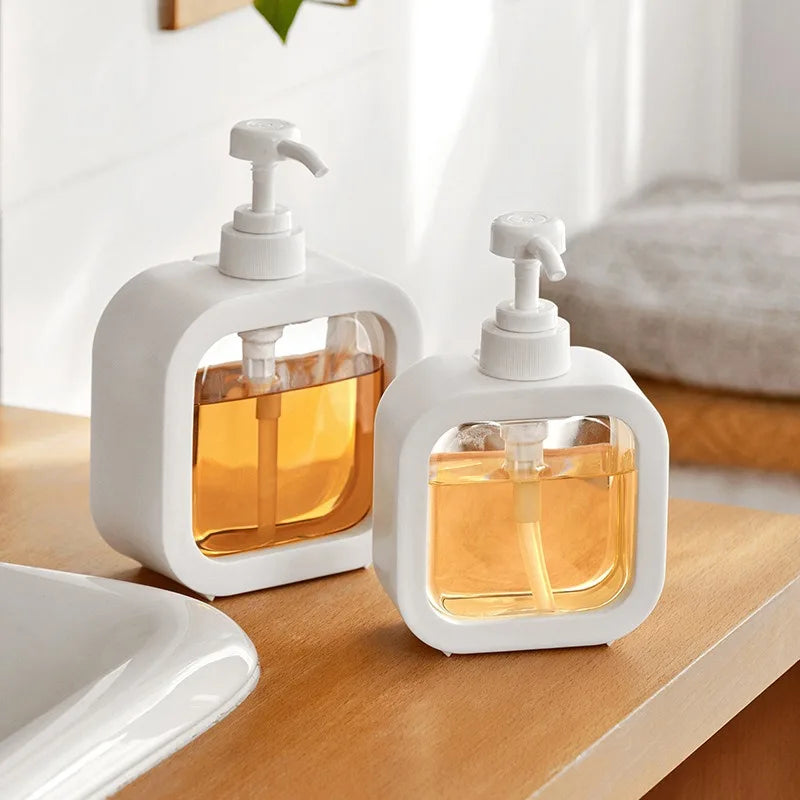 Soap Dispenser ABS PVC Refillable White Double Set Bathroom Kitchen Countertop Minimalist Scandinavian Pump Bottles | Thomler