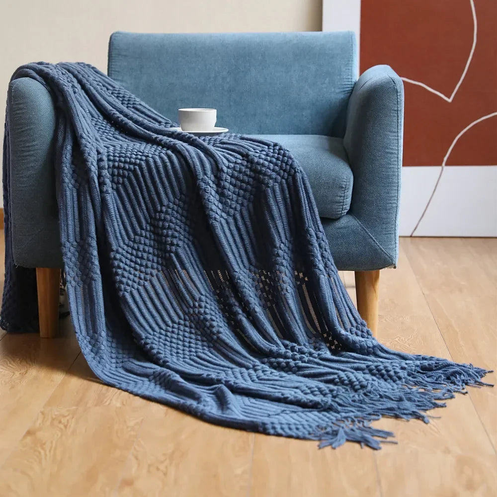 Chunky Knit Throw Blanket – Cozy Acrylic Sofa & Bed Cover for Living Room & Bedroom | Thomler