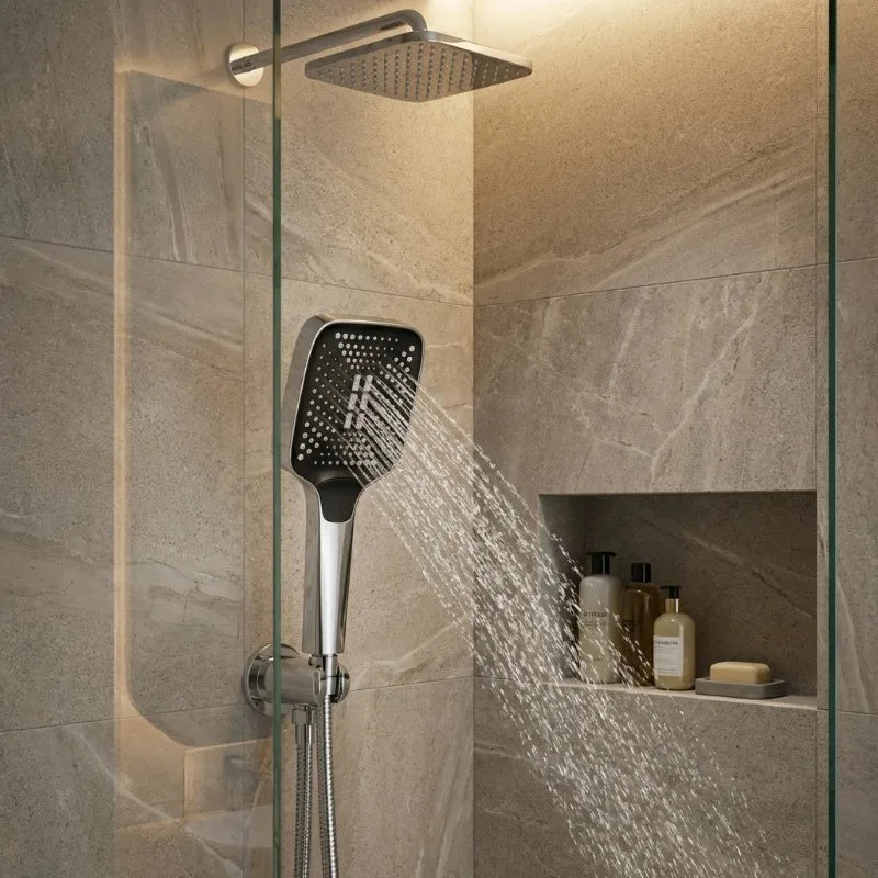 Square Rain Shower Head with 3 Spray Modes & Water-Saving Technology for High-Pressure Flow | Thomler