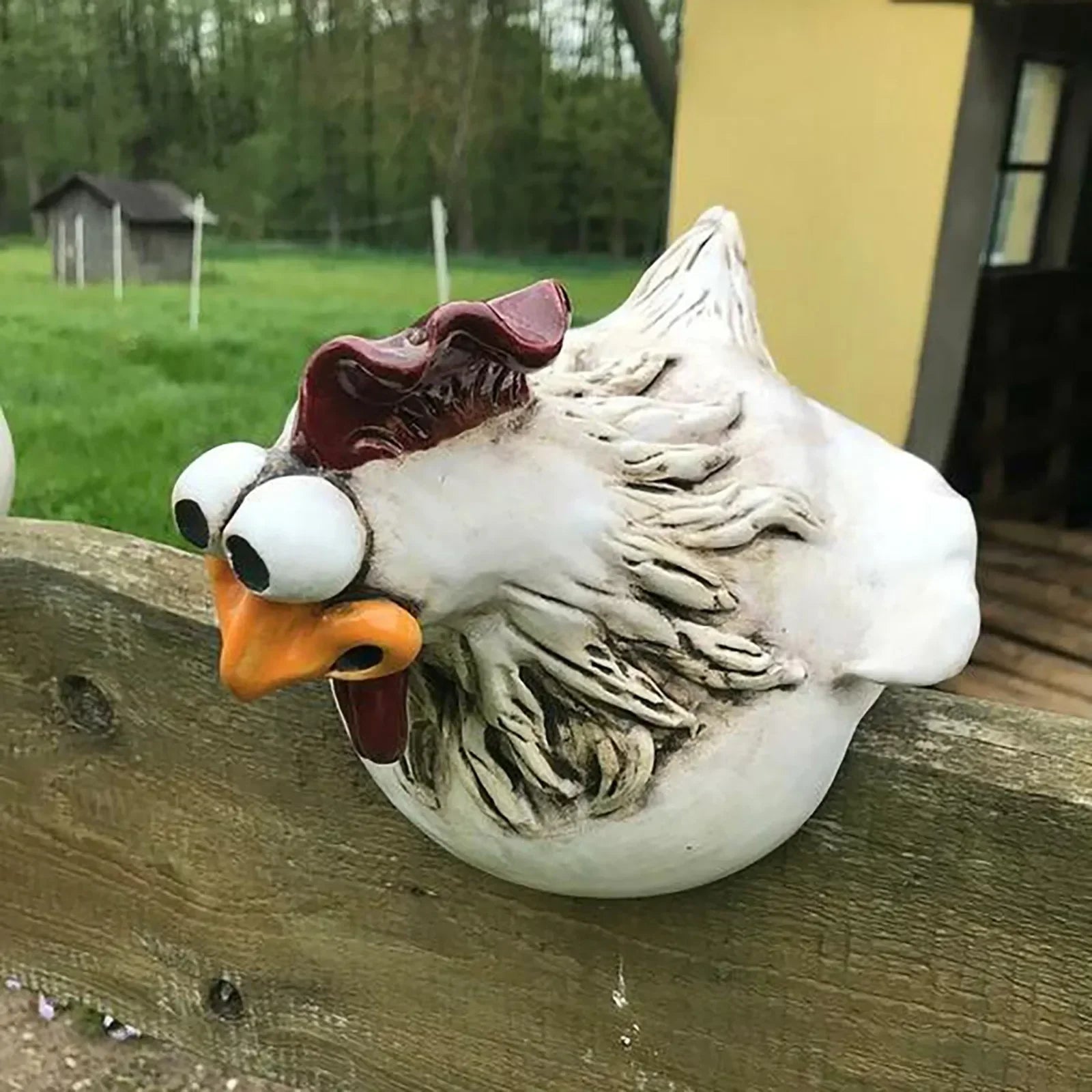 Garden Fence Ornament Resin Chicken 14.0 cm White Outdoor Farmhouse Wall Hanging Decoration Backyard Humorous Animal Figure | Thomler
