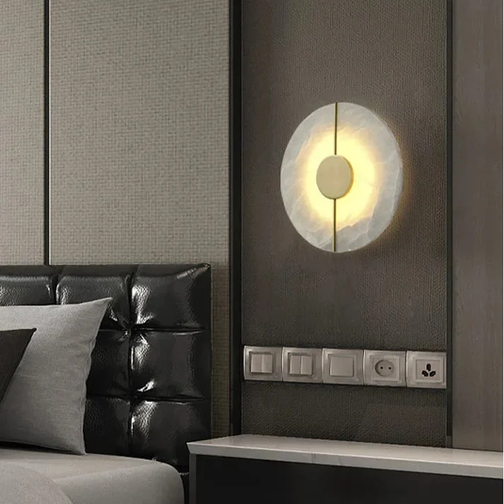 Circular Alabaster Stone Sconce with Built-In LED for Bedroom & Living Room | Thomler