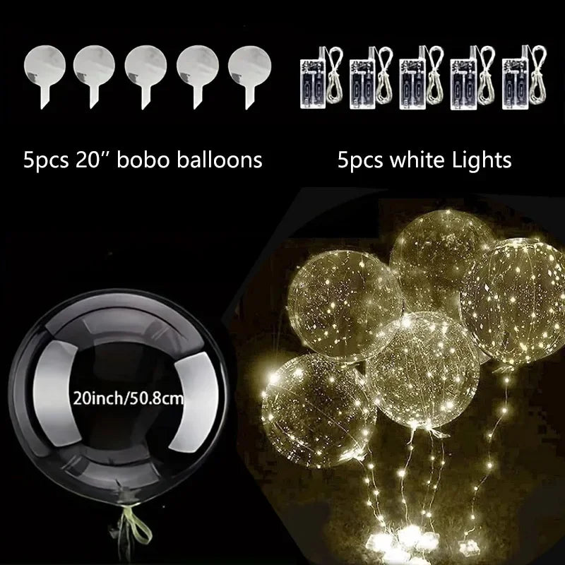 Clear LED Illuminated Party Balloons 20 Inch with Built-In Fairy Lights for Weddings Birthdays Holidays 5-Pack | Thomler