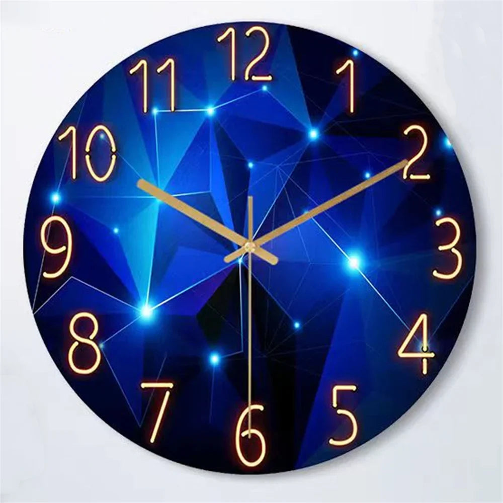 Wall Clock Tempered Glass 30.0 cm Dark Blue Silent Quartz Living Room Bedroom Geometric Modern Analogue Decor | Thomler