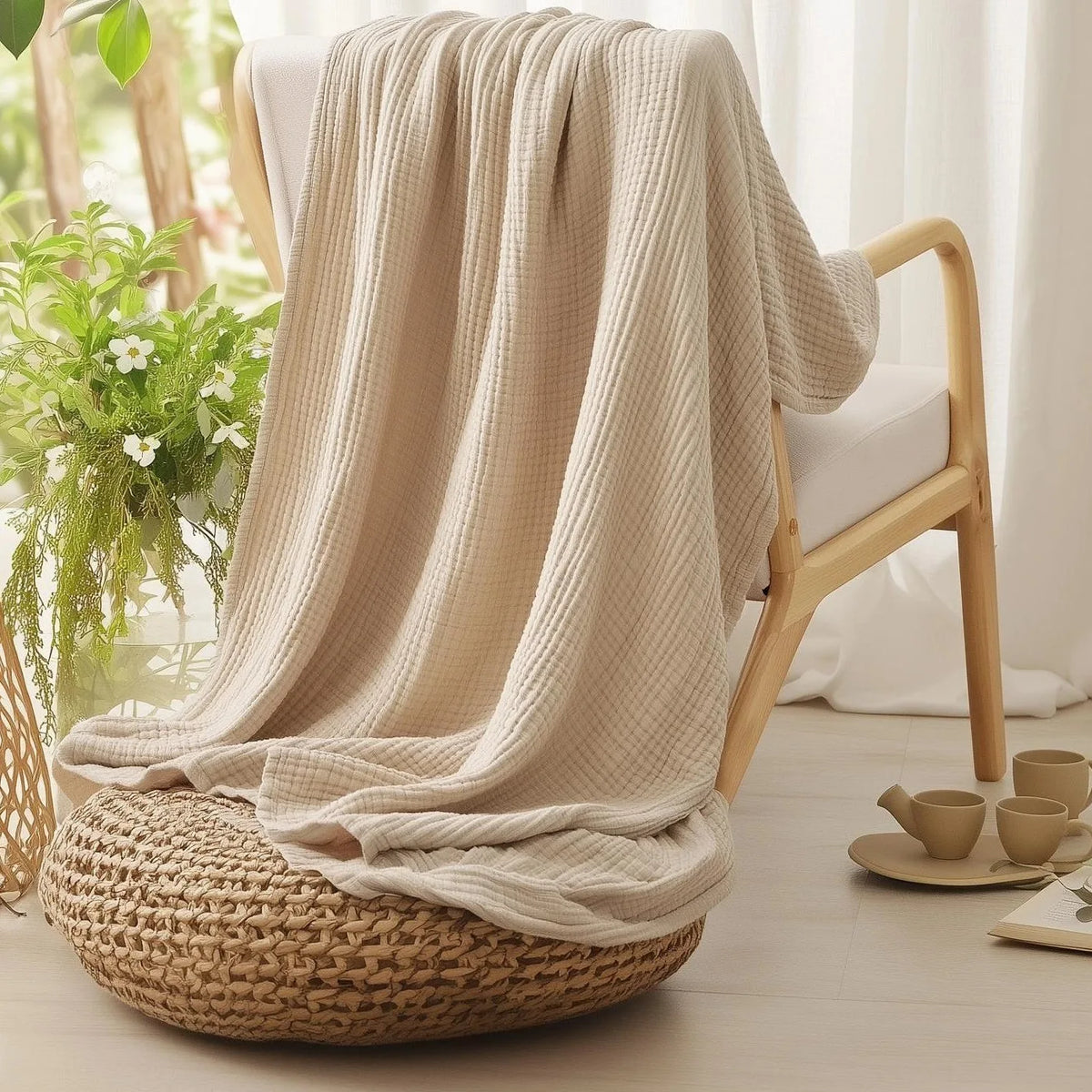 Soft Muslin Blanket 100% Cotton 6-Layer Breathable Throw for Couch Bed Travel Lightweight All Season Comfort Blanket Foldable | Thomler