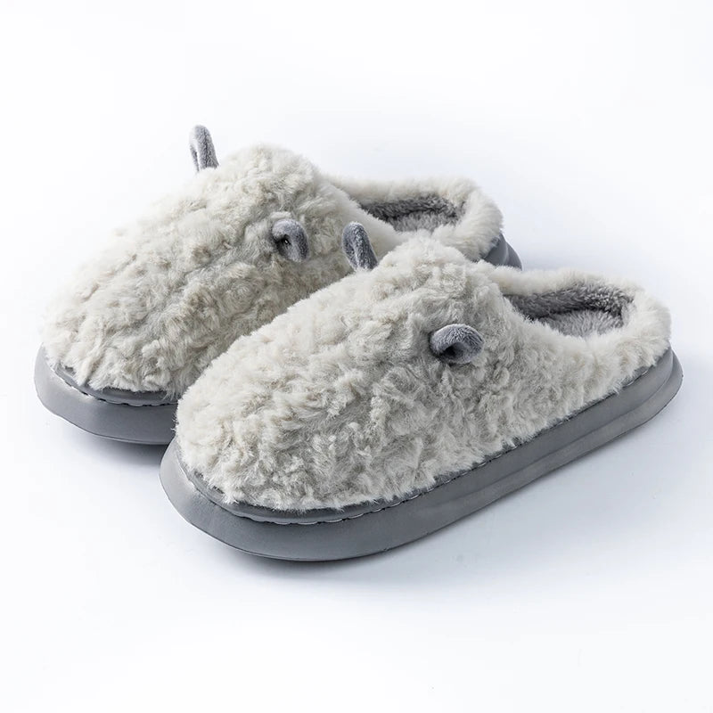 Plush Closed-Toe House Slippers with Thick Cushioned Sole – Cartoon Character Indoor Footwear for Men & Women | Thomler