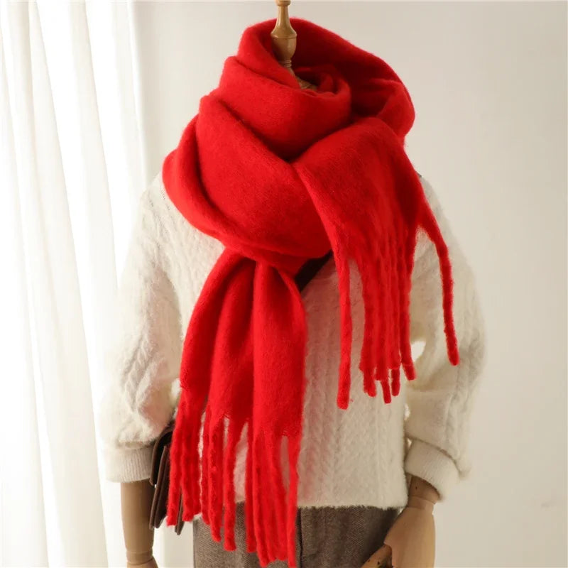 Oversized Cashmere-Feel Winter Wrap with Statement Fringe | Women's Lightweight Shawl Scarf for Cold Weather | Versatile Long Blanket Scarf | Thomler