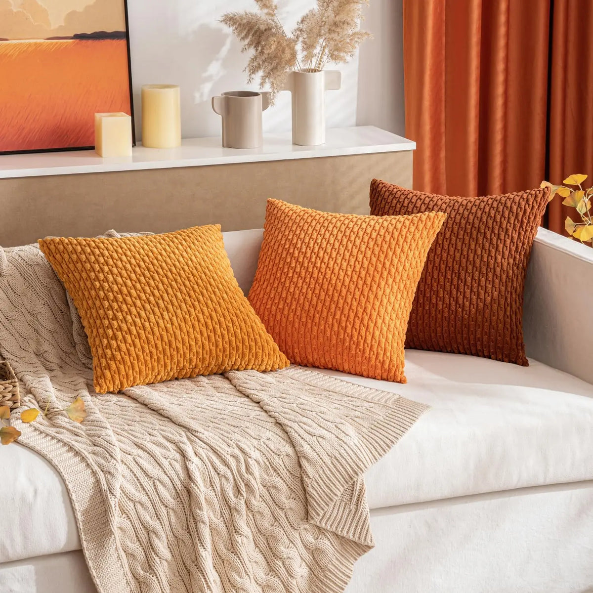Corduroy Pillow Cover Ribbed Texture Decorative Throw Cushion Case Bohemian Striped Design for Couch Sofa Bed Chair Living Room Bedroom | Thomler