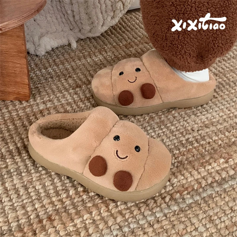 Fluffy Croissant Slippers for Women & Men – Soft Plush Indoor House Shoes with Non-Slip Sole | Thomler