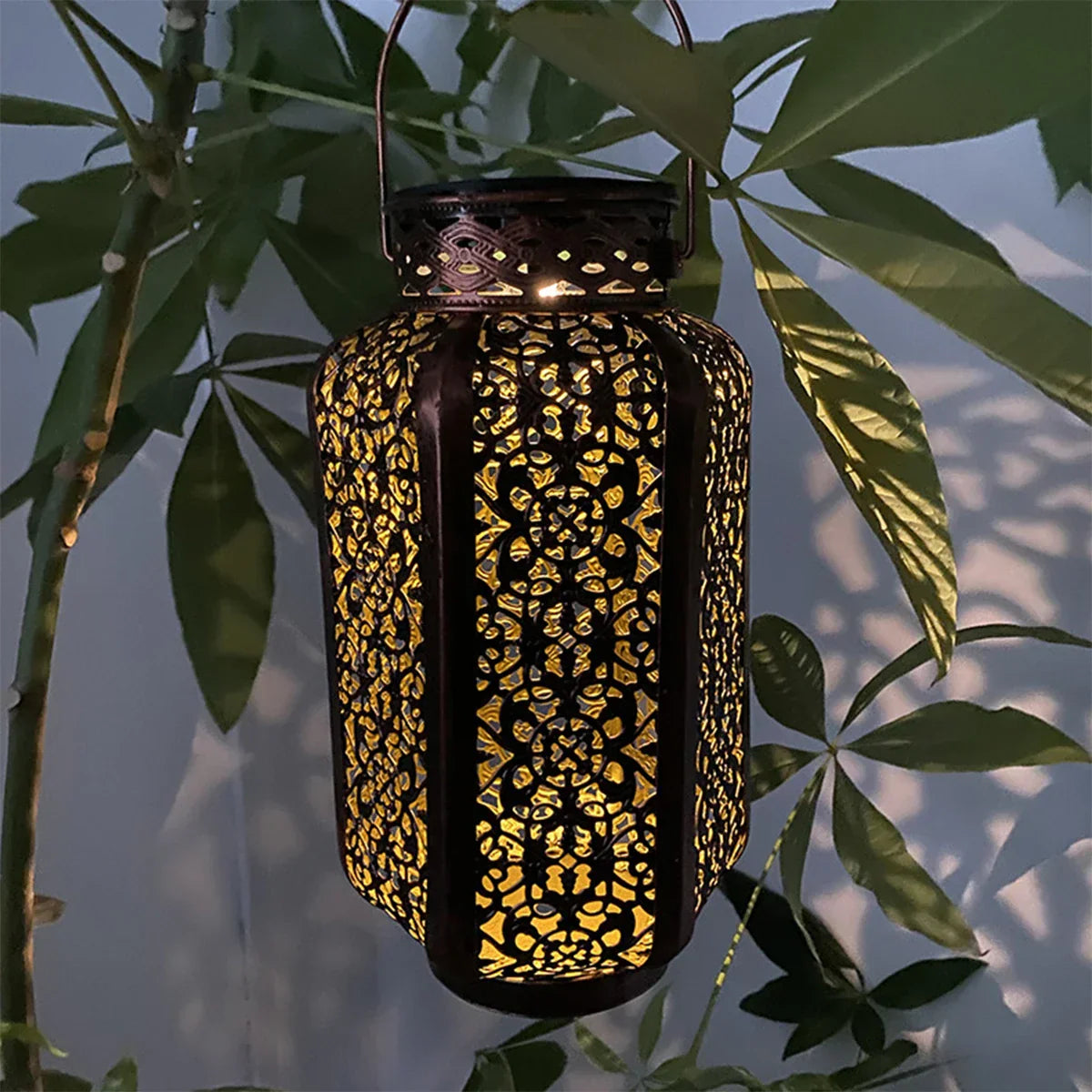 Solar Lantern Iron 23.5 cm (9.3") Copper Garden Patio Moroccan Outdoor Light Decorative Hanging Lighting | Thomler