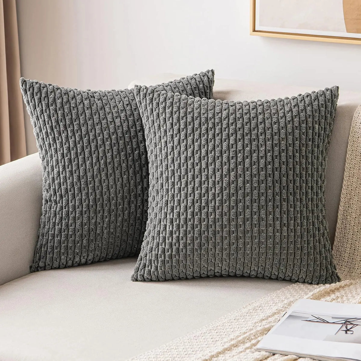 Corduroy Pillow Cover Ribbed Texture Decorative Throw Cushion Case Bohemian Striped Design for Couch Sofa Bed Chair Living Room Bedroom | Thomler