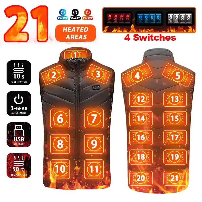 USB-Powered Body Warmer Vest with 21 Heating Zones for Outdoor Activities & Winter Sports | Thomler