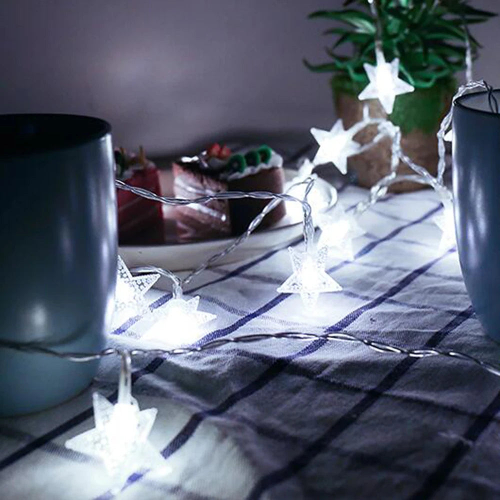 Battery or USB Powered Star Shaped Decorative String Lights for Indoor & Outdoor Spaces – 10 to 80 Bulbs | Thomler
