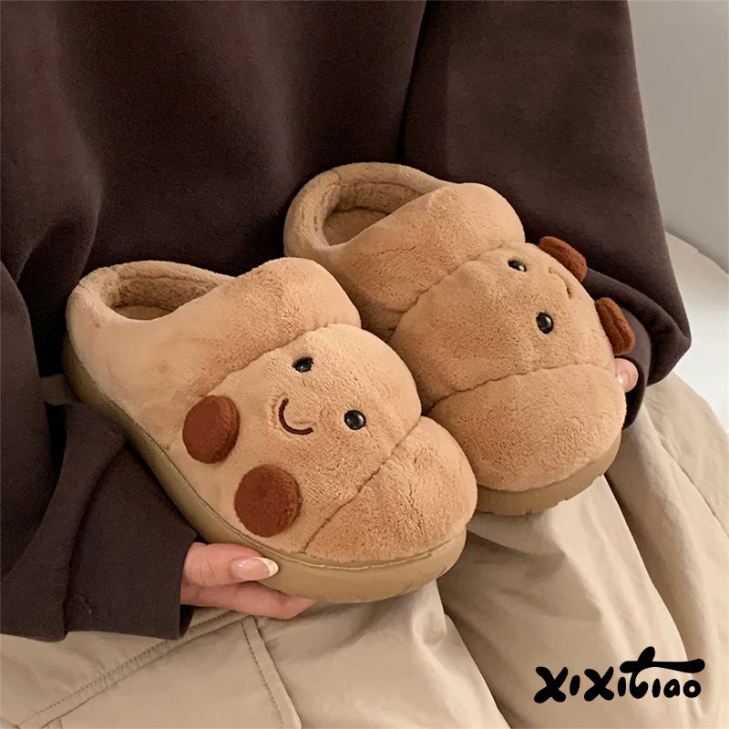 Fluffy Croissant Slippers for Women & Men – Soft Plush Indoor House Shoes with Non-Slip Sole | Thomler