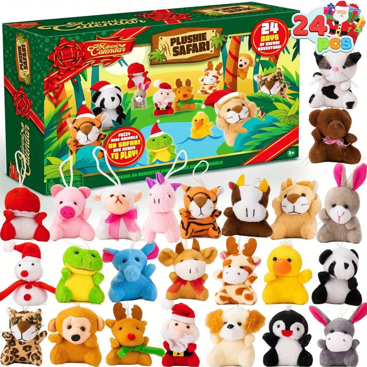 JOYFY 2025 Kerst-adventskalender met mini-pluche dieren, met 24 knuffels voor kinderen, meisjes, feestcadeautje