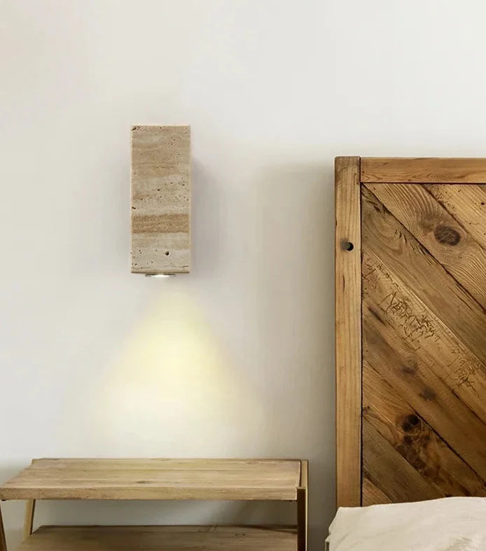 Natural Stone Sconce with Wooden Accent – Modern Wall Fixture for Bedrooms & Hallways | Thomler