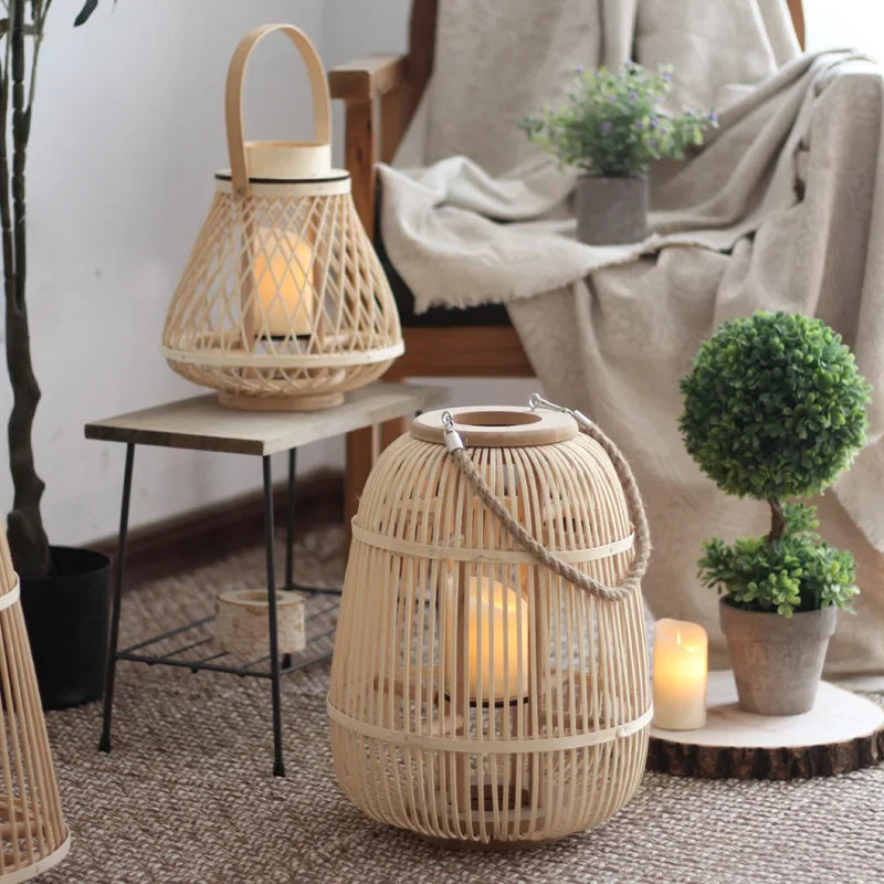 Lantern Rattan Flameless Candle Battery Powered Outdoor Patio Garden Decorative Ambient Lighting Rustic Hanging Tabletop | Thomler