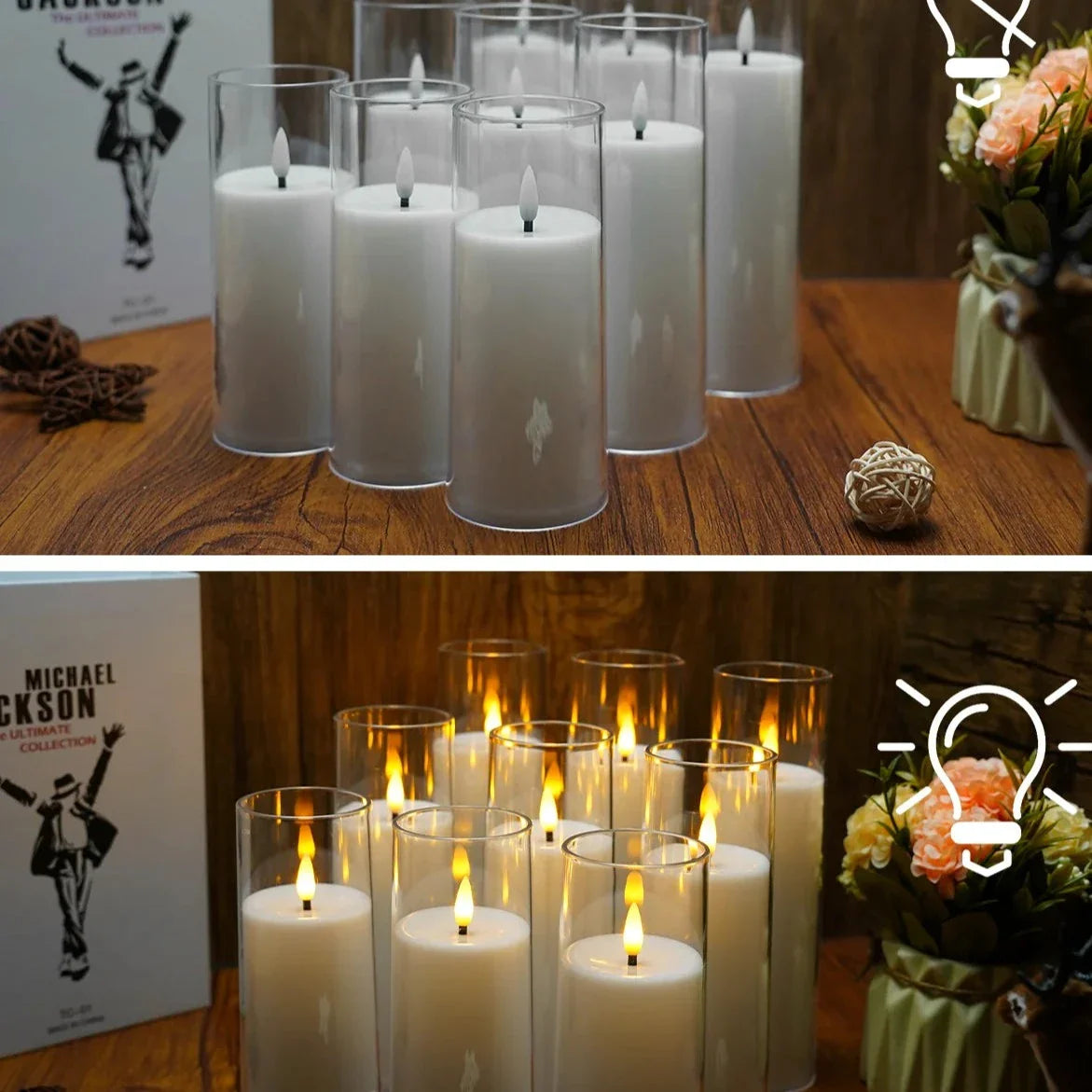Flameless Candle Acrylic 9 in 9-Piece Set LED Remote Controlled Home Decor Ambient Lighting | Thomler
