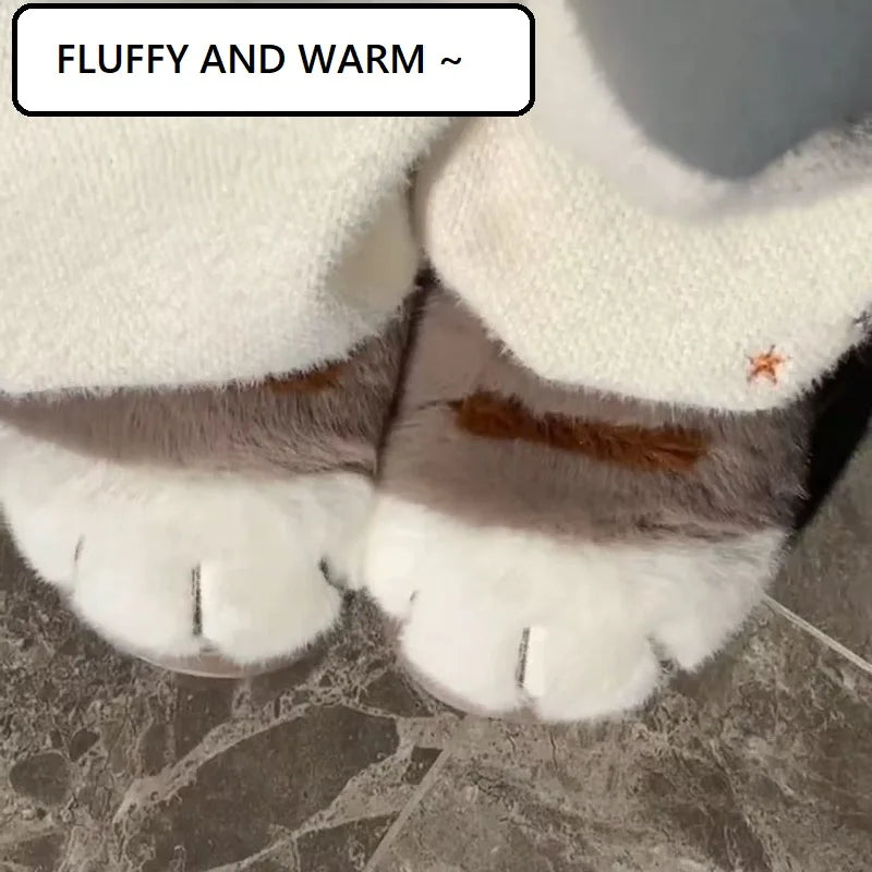 Plush Cat Paw Slippers for Women Indoor Outdoor Soft Furry House Shoes Anti-Slip Cozy Slides Loafer Mules Winter | Thomler