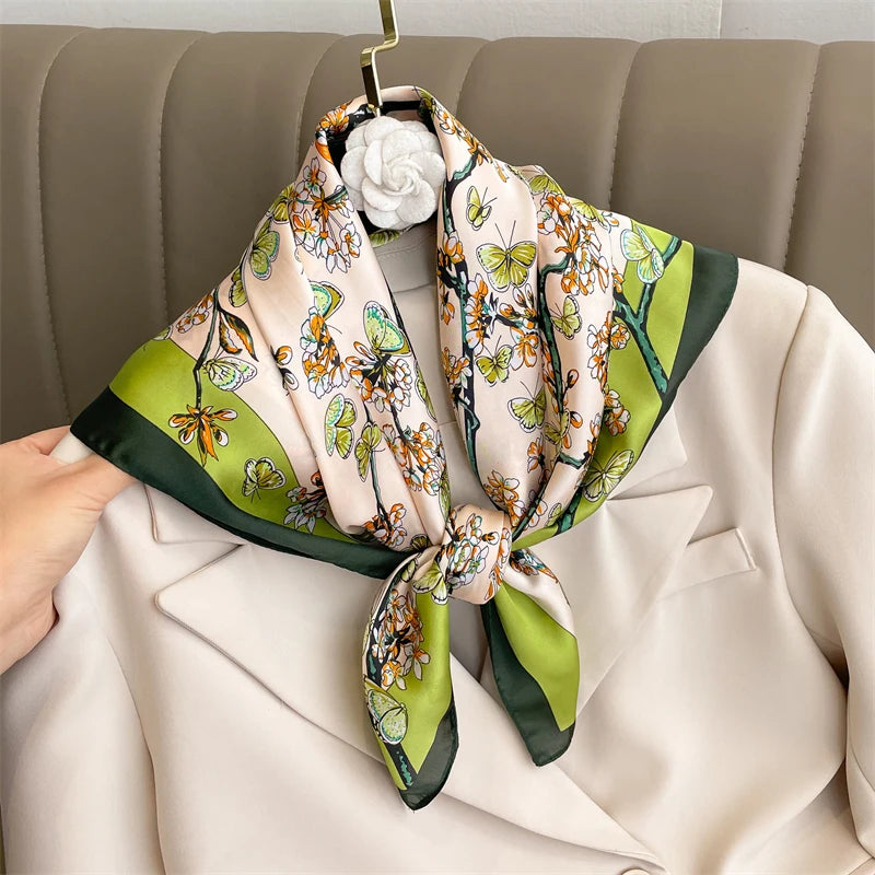 Printed Satin Square Neckerchief for Women 27.5×27.5 in Versatile Head Wrap Neck Tie Hair Ribbon Fashion Accessory | Thomler