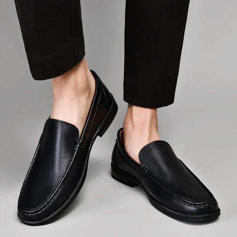 Men's Genuine Leather Slip-On Loafers — Smooth Apron Toe Dress Shoes for Work & Casual Wear — Office Ready Business Loafer | Thomler