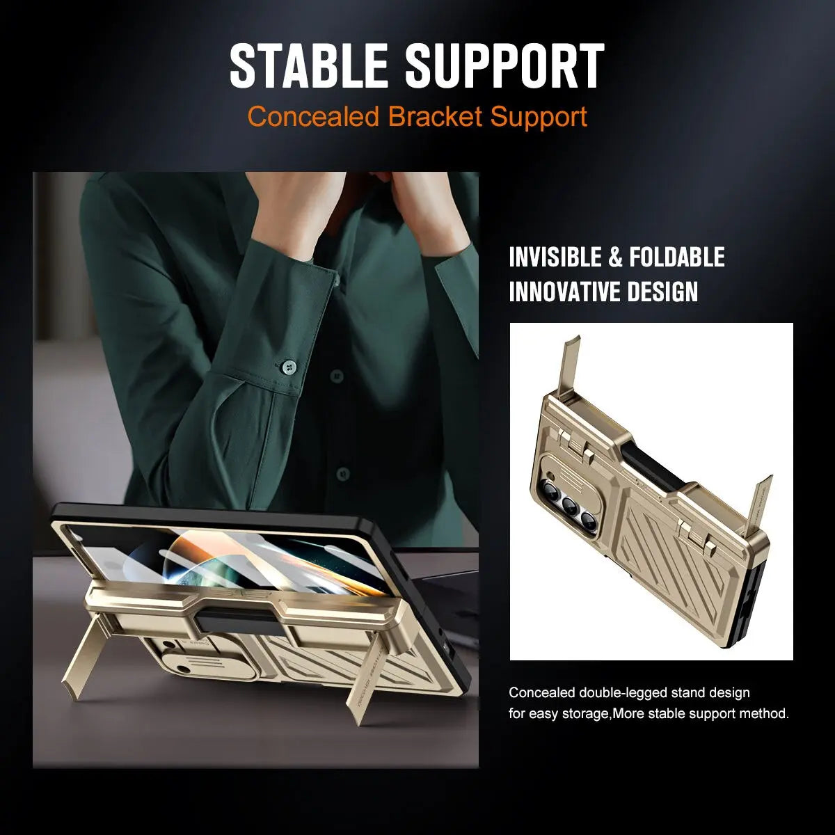 Foldable Phone Armor Case with Built-In Screen Guard & Kickstand for Samsung Galaxy Z Fold 4 / Z Fold 5 – Drop-Tested Protection | Thomler