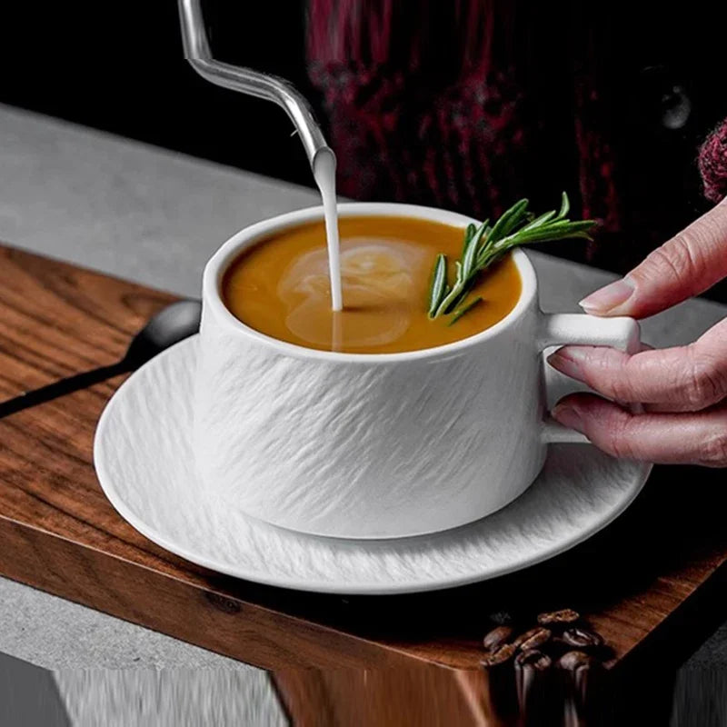 Ceramic Coffee Mug With Saucer 4 in 6 in Everyday Use Drinking Set Stylish Minimalist Design | Thomler