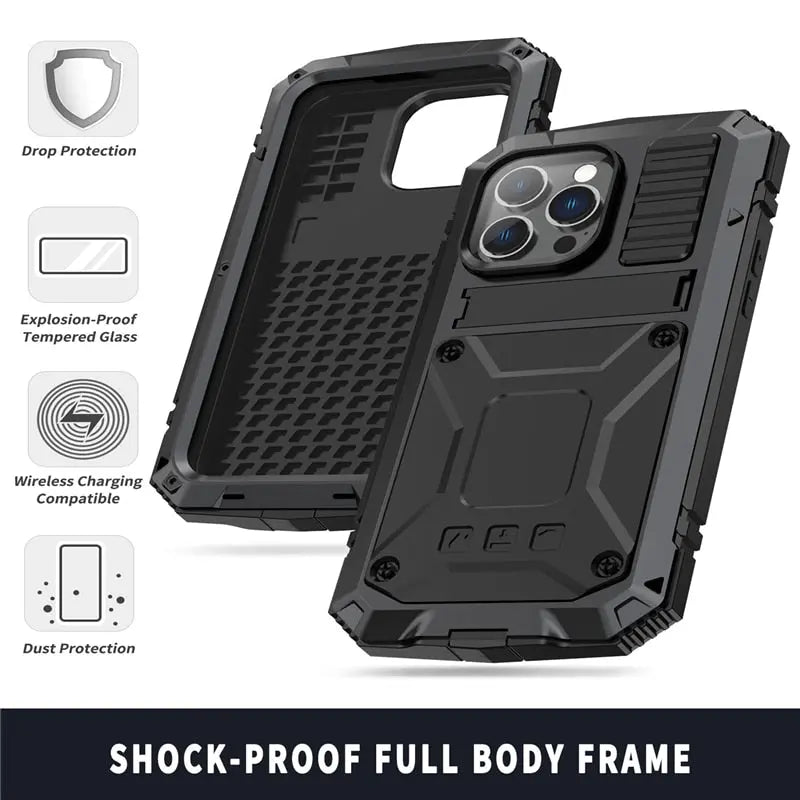 Heavy-Duty Metal Phone Case for iPhone 14, 13, 12, 11 – Full-Edge Protection with Raised Camera Guard & Tactile Grip | Thomler