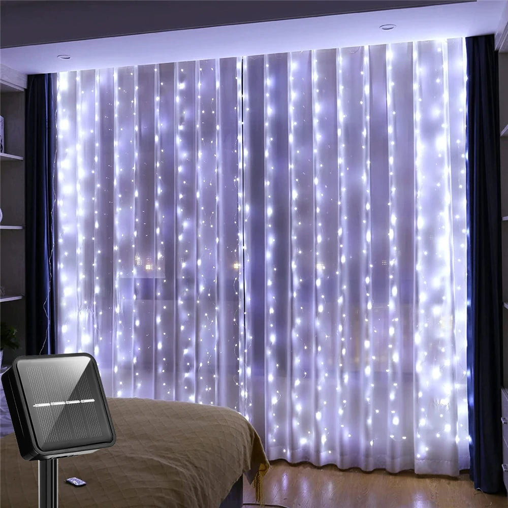Waterproof Solar Cascading String Lights Outdoor LED Curtain Decoration for Yard Garden Holiday Christmas | Thomler