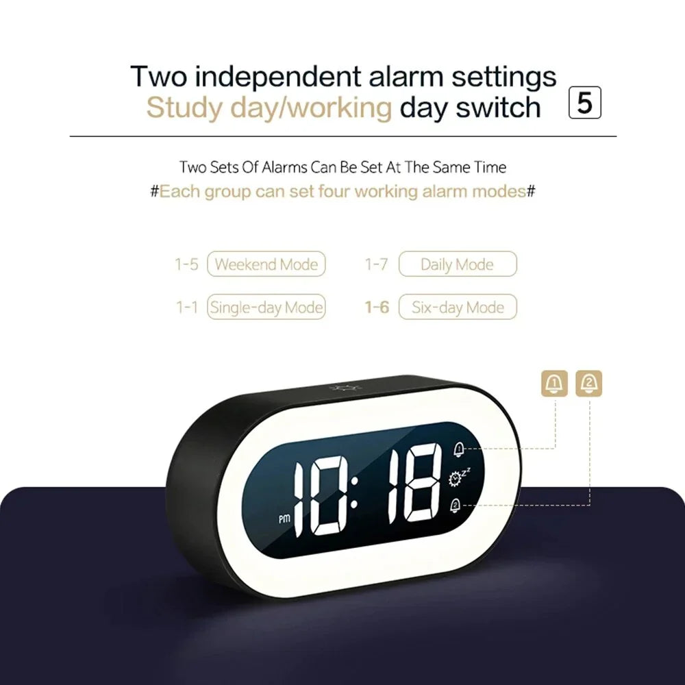 Alarm Clock LED Display USB Rechargeable Dimmable Night Light Bedroom Travel Wake Up Clock With Soothing Sounds | Thomler