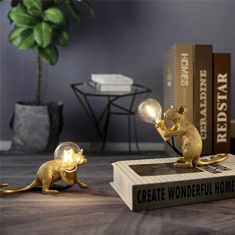 Whimsical Mouse Table Lamp with LED Light – Charming Resin Animal Décor for Bedroom, Living Room & Kids Room | Thomler