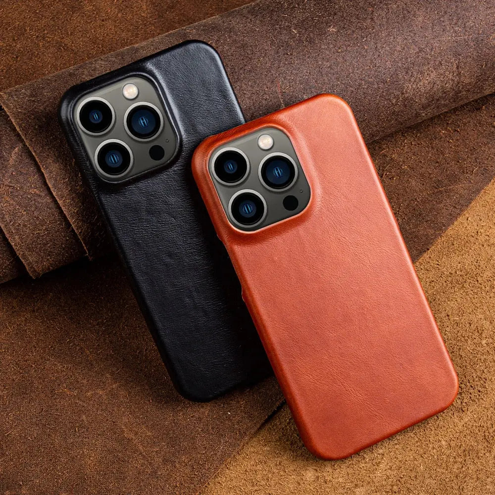 Handcrafted Full-Grain Cowhide iPhone Case – Shock-Absorbing Edge Protection with Raised Camera Lip and Port Precision | Thomler