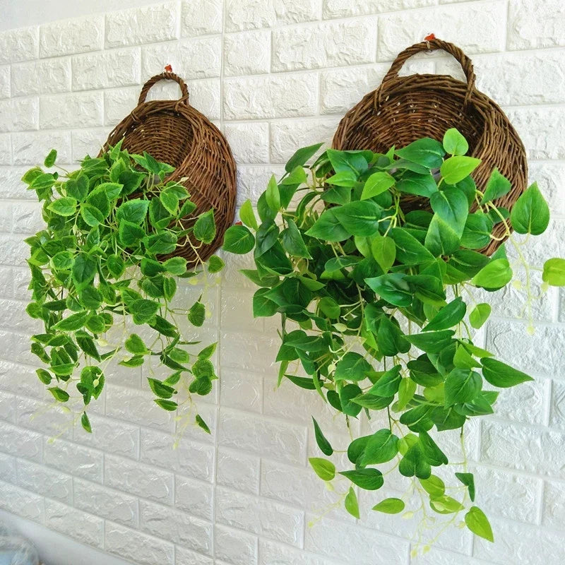 Wall Planter Basket Rattan 30.0 cm Natural Indoor Outdoor Hanging Flower Pot Holder Garden Balcony Decor | Thomler