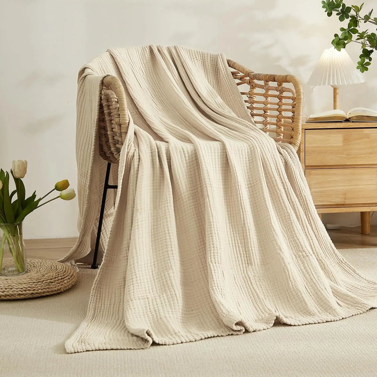 Six-Layer Pure Cotton Muslin Throw Blanket for Bed & Couch – Year-Round Comfort for Sensitive Skin | Thomler