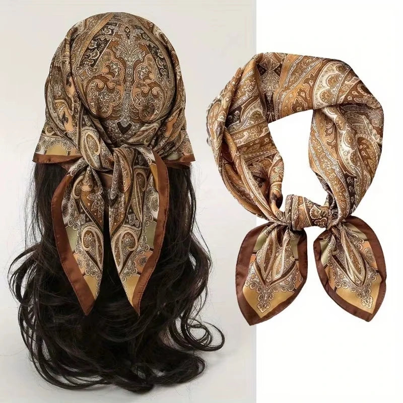 Printed Satin Square Neckerchief for Women 27.5×27.5 in Versatile Head Wrap Neck Tie Hair Ribbon Fashion Accessory | Thomler