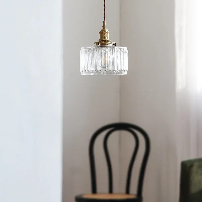 Pendant Light Ribbed Glass 17.5 cm Clear Or Grey Dining Room Kitchen Island Hanging Ceiling Lamp Adjustable E27 | Thomler