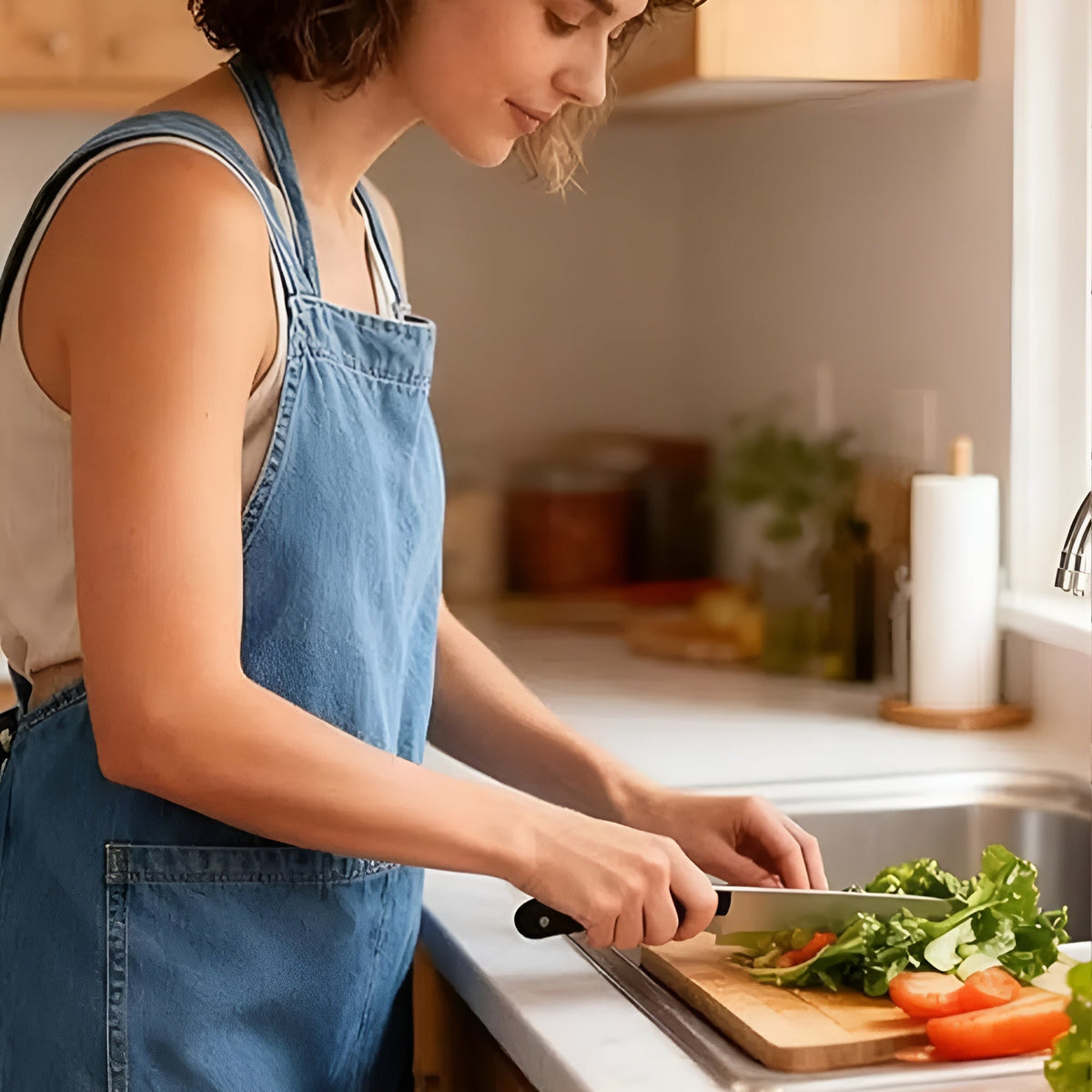 Cross-Back Bib Apron with Front Pocket – Denim-Look Kitchen & Workshop Apron for Cooking, Baking & Crafts | Thomler