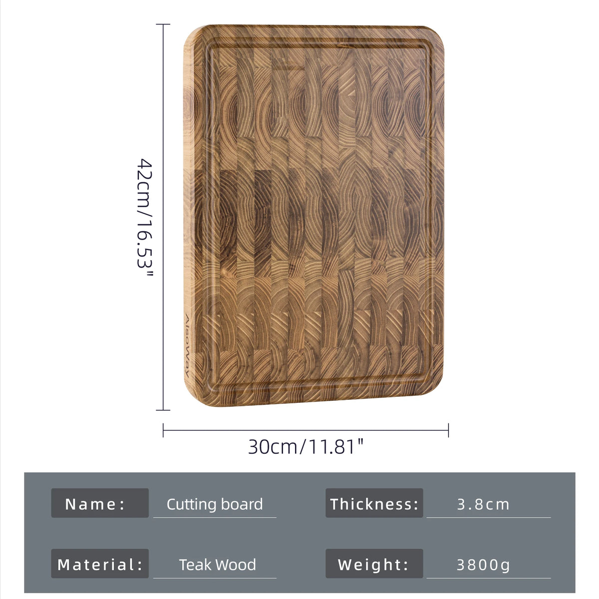 Rectangular Teak Cutting Board with Juice Groove and Easy-Grip Handles – Pre-Oiled Hardwood Kitchen Block | Thomler