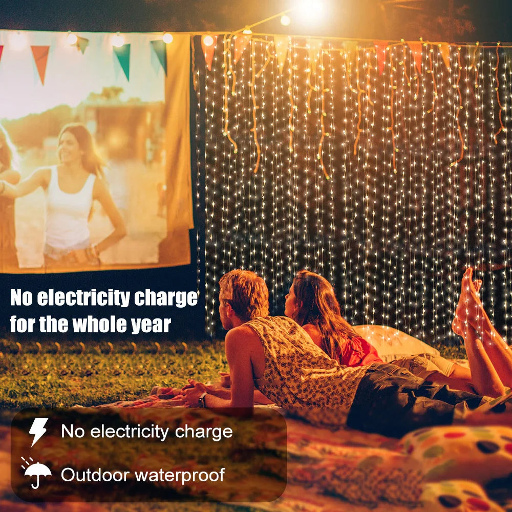 Waterproof Solar Cascading String Lights Outdoor LED Curtain Decoration for Yard Garden Holiday Christmas | Thomler