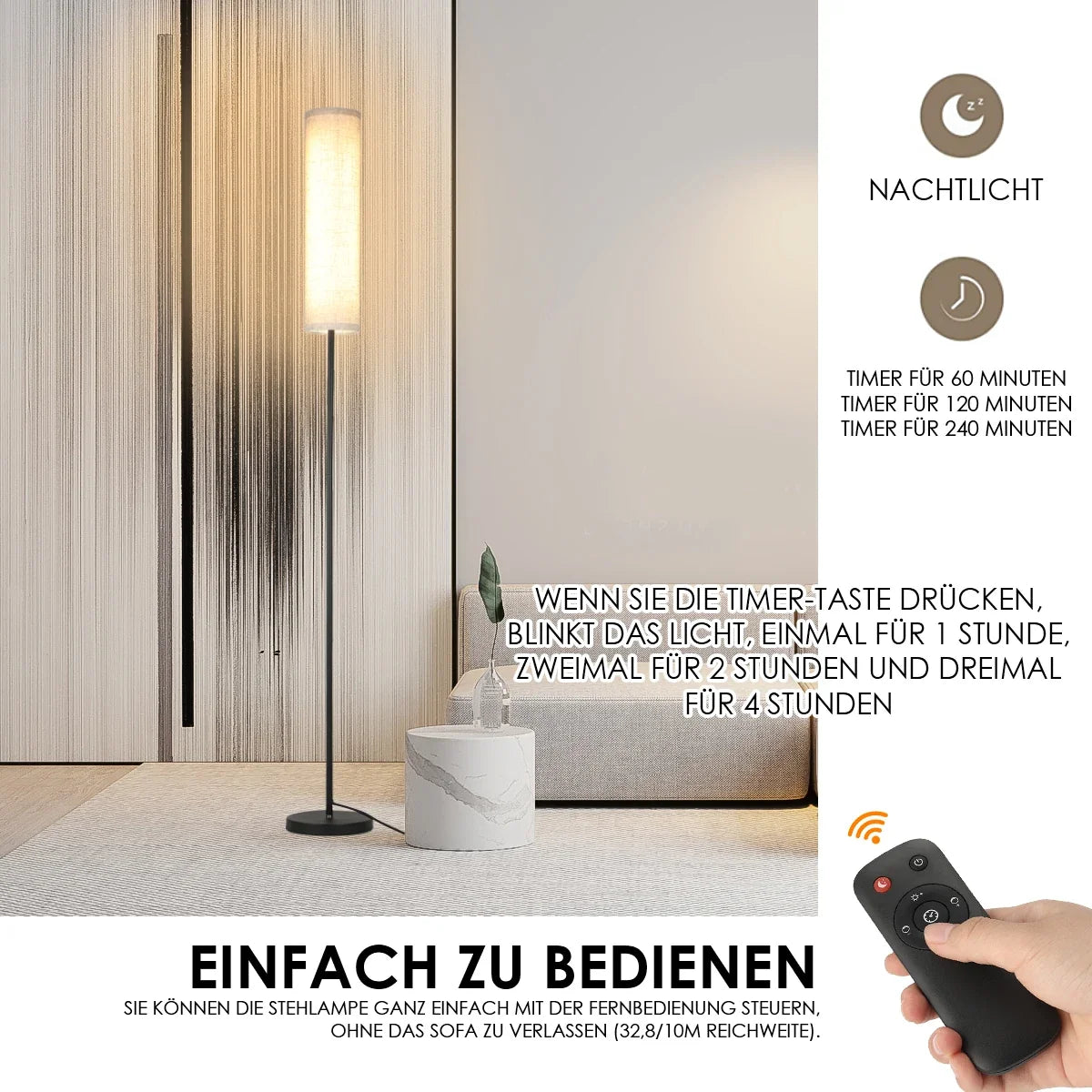 Adjustable LED Floor Lamp with Remote Control & Timer for Living Room & Bedroom | Thomler