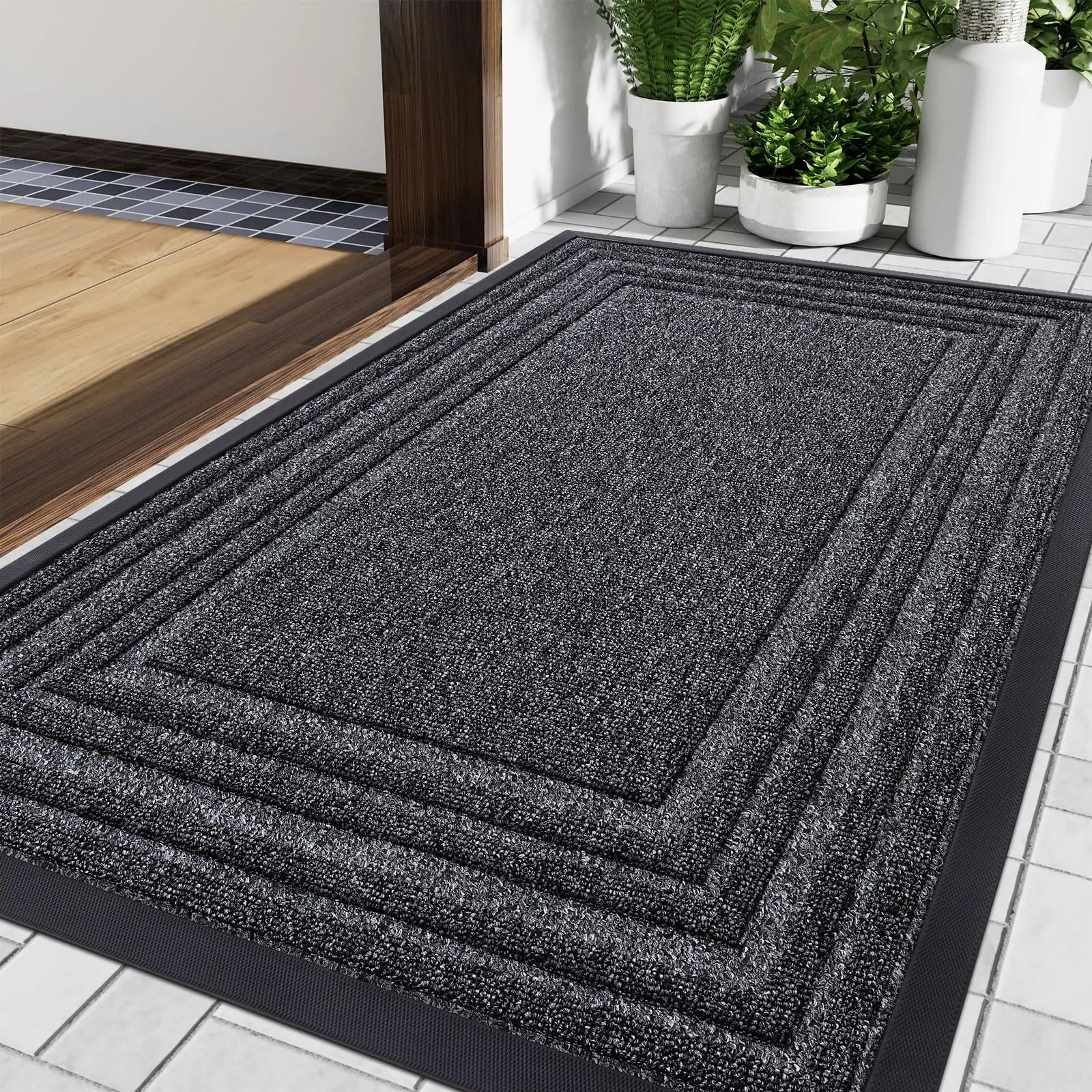 Doormat Rubber Low Profile Indoor Outdoor Entrance Hallway Patio Non Slip Dirt Trapping Weather Resistant Floor Mat | Thomler