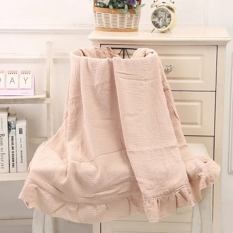 Cotton Gauze Baby Blanket with Ruffled Edges – Soft Breathable Swaddle Wrap for Newborns & Infants | Thomler