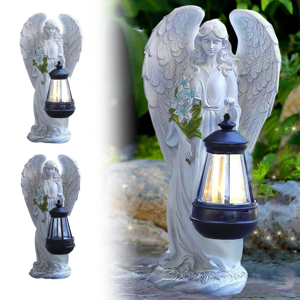 Garden Statue Resin 31.0 cm White Solar LED Lantern Waterproof Patio Memorial Decoration Outdoor Light | Thomler