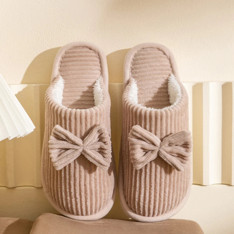 Bow-Accent Plush House Slippers for Women – Cushioned Indoor Footwear with Cozy Fleece Lining, Non-Slip EVA Sole & Closed Toe Design for | Thomler
