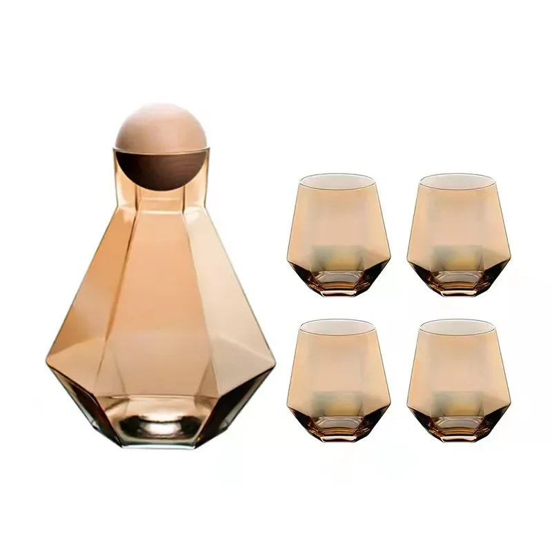 Glass Drinkware Set Eco-Friendly 9 in Jug 4 in Rocks Glasses Diamond Pattern Bar Kitchen Dining Accessories | Thomler